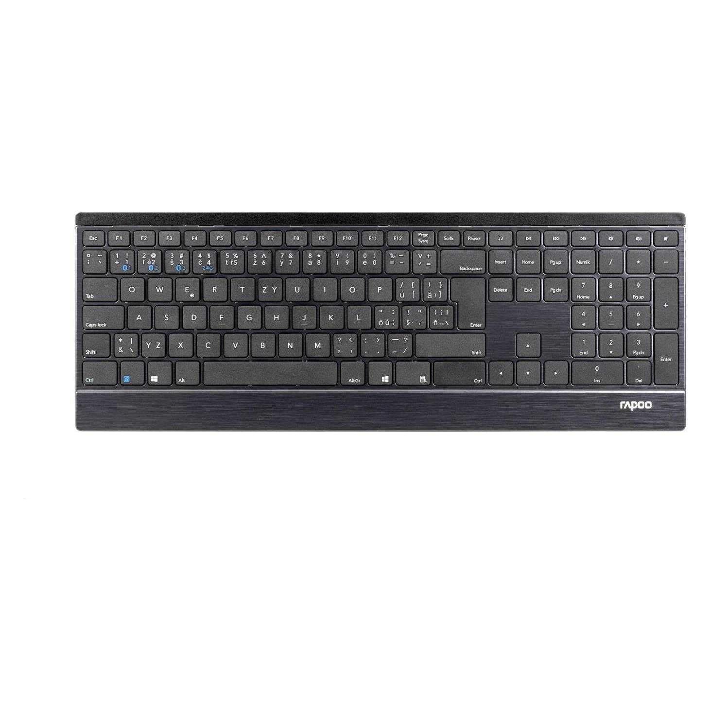 Rapoo klávesnice E9500M Multimode-Wireless-Ultra-Slim-Tastatur Schwarz (Eng. Int., Kabellos) (6940056189547)