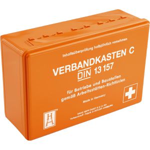 Hans-Hepp Verbandskasten Betrieb, DIN 13157, für Betriebe & Zuhause, aus Kunststoff, orange