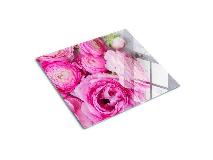 Tulup Glasplatte 60x52 cm Wildrosen, Pink, Glas, 60x0.4x52 cm, Küchen, Küchenelektrogeräte, Herde, Herdabdeckplatten