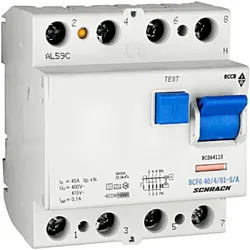 Schrack FI-Schutzschalter, 40A, 4-polig, 100mA, Bauart S, Typ A (Puls) BC064110—