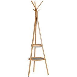 Relaxdays Garderobe mit Ablage, dreiarmiger Bambus Kleiderständer mit 6 Haken, Kleiderablage HxBxT: 171x50x50cm, natur