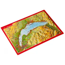Georelief Reliefpostkarte Genfer See - STK - bunt