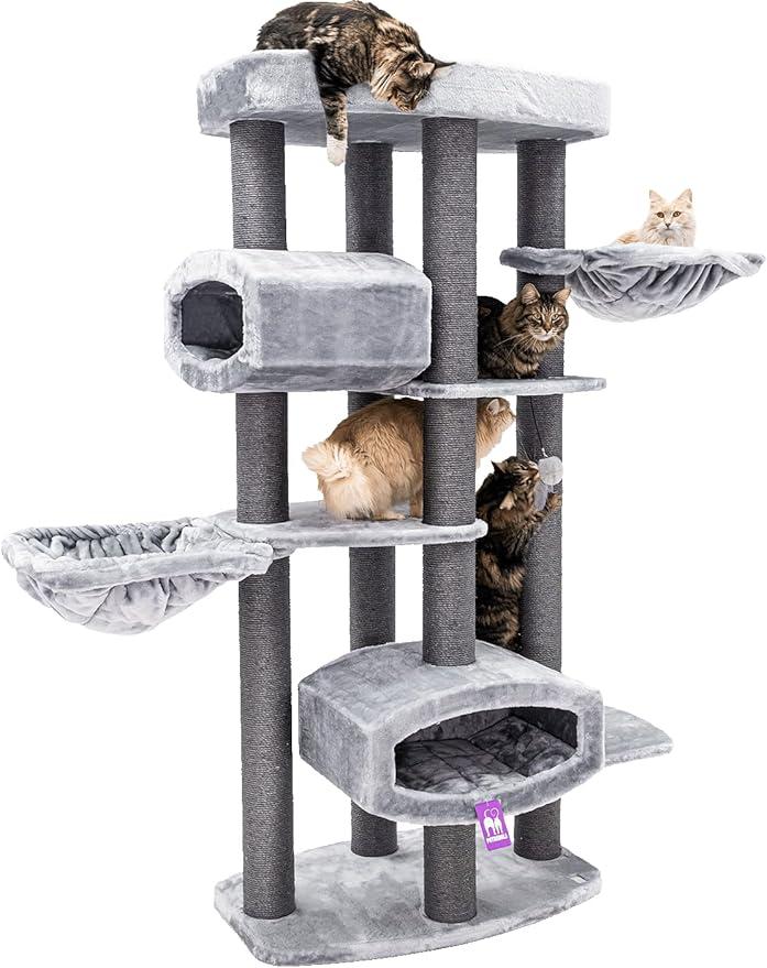Kratzbaum XXL Drive 195 cm hoch, Design Maine Coon Kratzbaum für große Katzen, Farbe Grau