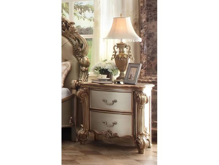 Xlmoebel Nachttisch Beige und goldene Nachtkonsole mit zwei Schubladen (Nachttisch), Hergestellt in Europa