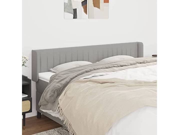 KTHLBRH Kopfteil aus hellgrauem Stoff, klassisch, elegantes Design, für Bettgestell mit verstellbarer Höhe und Beinen aus massivem Lärchenholz, stabile Rückenunterstützung
