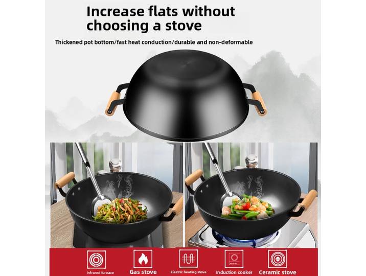 Poêle en fonte à double anse épaissie, casserole profonde pour usage domestique, poêle antiadhésive à fond plat, poêle pour cuisinière à induction