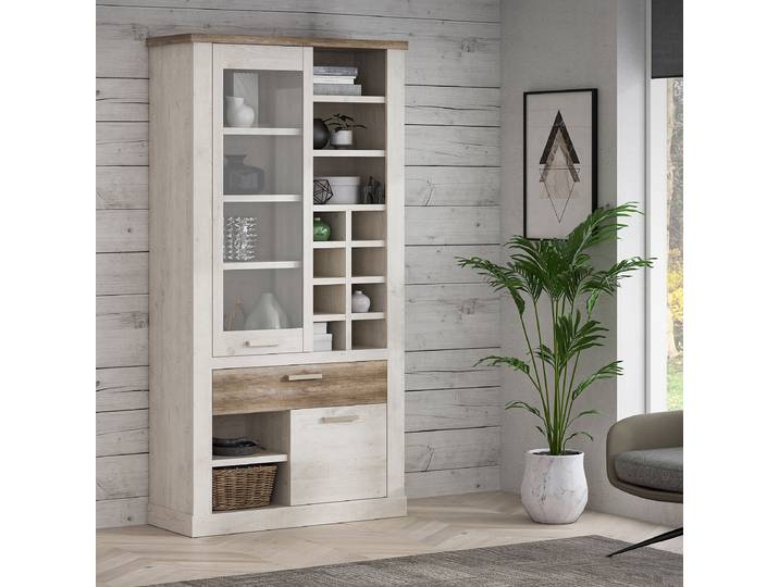 home24 Vitrinekast 108 x 212 x 41cm wit/bruin/beige