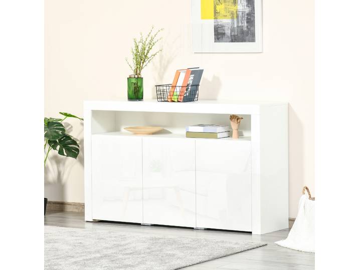 HOMCOM Buffet LED Blanc 3 Placards Grande Niche
