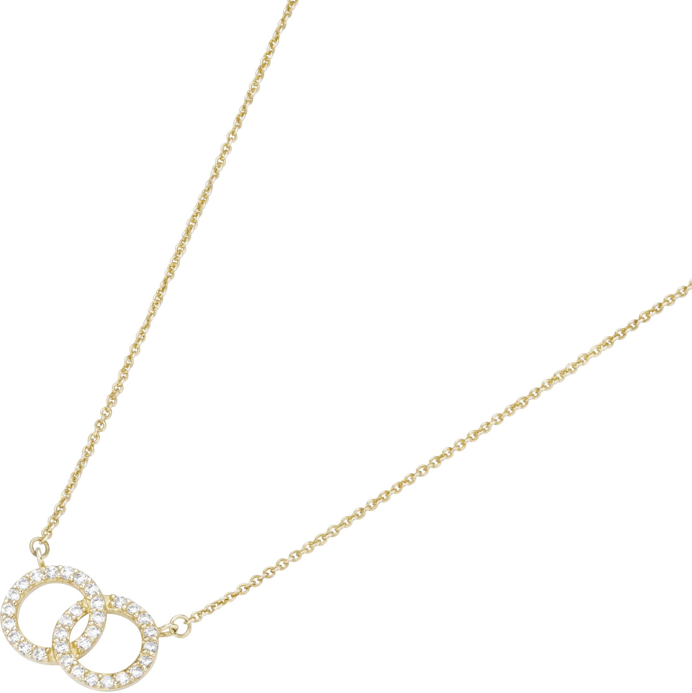 Goldkette LUIGI MERANO "zwei Ringe verschlungen mit Zirkonia, Gold 375", gold, Halsketten, Damen, 45cm, Goldkette