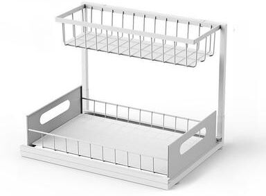 PRiME Sliding Under Sink Organizer Rustproof Metal Pull Out Cabinet Storage white