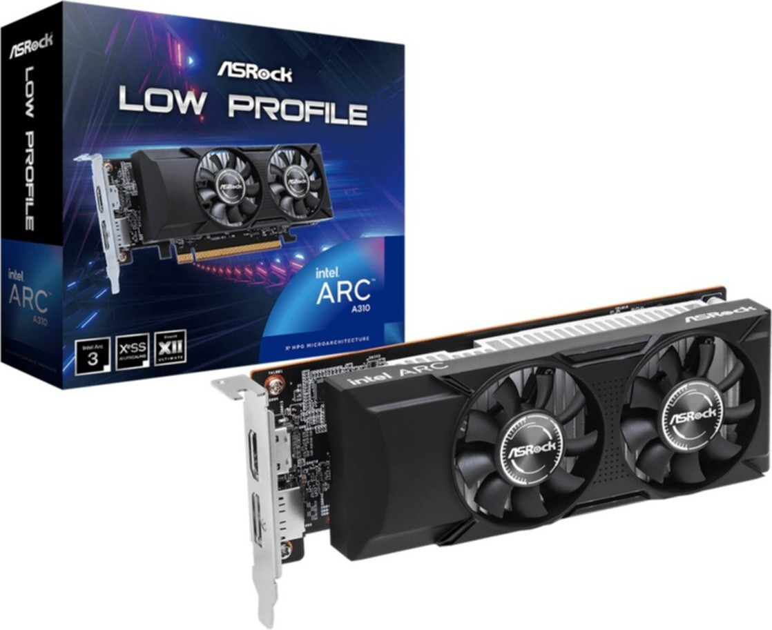 ASRock Intel Arc A310 Low Profile Videokaart 64B GDDR6 HDMI/DP 90-G4NZZ-00UANF