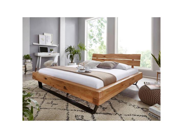 Livetastic Balkenbett, Wildeiche geölt, Metall, Fichte, Wildeiche, massiv, 200x200 cm, Schlafzimmer, Betten, Doppelbetten