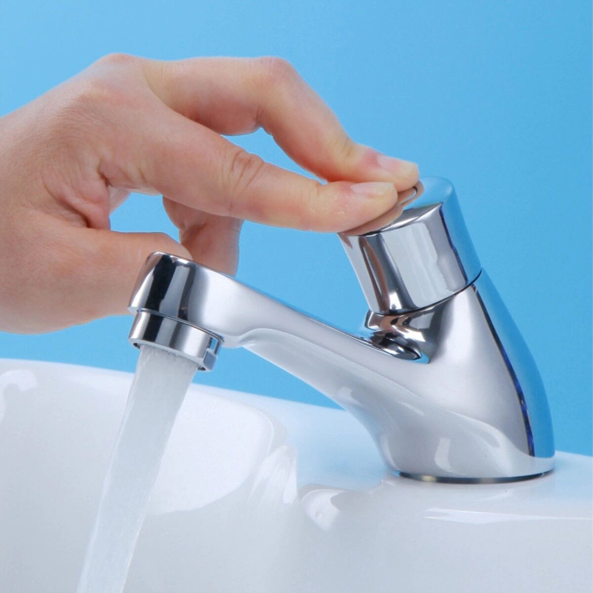 INF Druckknopf-Waschtischarmatur aus Edelstahl mit 5-8-Sekunden-Abschaltung und wassersparendem Sparperlator