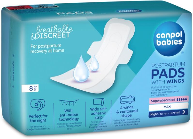 Canpol babies Postpartum Pads With Wings Wöchnerinnen-Vorlagen für die Nacht 8 St.