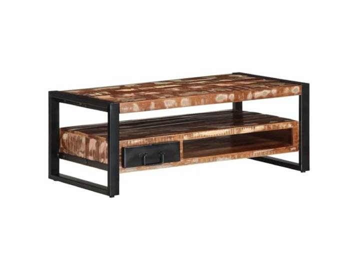 GHVBNMF Couchtisch Altholz Massiv 90x50x36 cm Kaffeetisch Industrial Rustikaler Wohnzimmertisch aus buntem Recyclingholz mit robustem Gestell aus Eisen für stilvolles Wohnambiente.