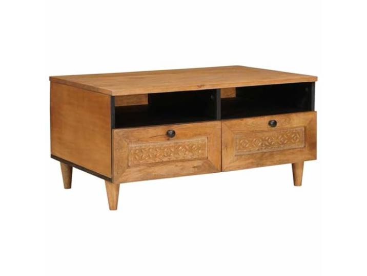 KMVXCVNM Couchtisch 80x54x40cm mit 2 Schubladen Wohnzimmertisch Praktischer Stauraum durch offene Fächer für Zeitschriften im Wohnzimmer mit dezenten kegelförmigen Füßen.