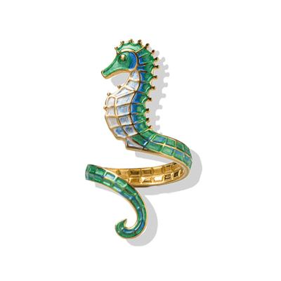 Fingerring FIRETTI "Schmuck Geschenk Edelstahl Emaille Damenring Seepferd", bunt (gelbgoldfarben, weiß, blau, grün), Fingerringe, Damen, 3,8 g, Edelstahl, Fingerring, Made in Germany - Schmuckelement, Schmuckelemente, Emaille
