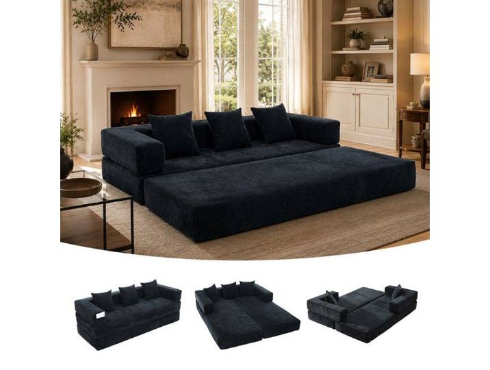 Canapé convertible 198 cm TOPESCT canapé-lit en velours avec poches latérales design modulable noir