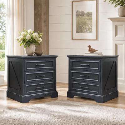 ACCOHOHO Farmhouse 3-Drawer Nightstand, Wide End Table with Charging Station