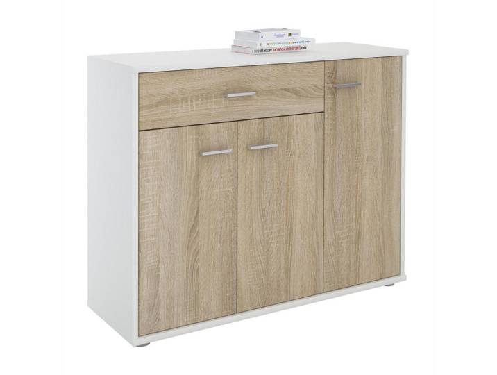 CARO-Möbel Kommode Estelle weiß/Sonoma Eiche, Weiß, Sonoma Eiche, Mode, 88x70x30 cm, Kleinmöbel, Kommoden, Kommoden