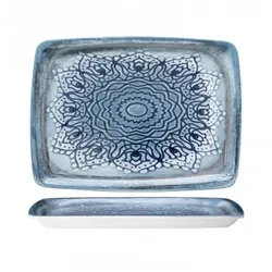 GÜRAL Porselen Blu Voyage Rechteckiges Tablett 31x23 cm Gural Bone China Digitaldruck 2er-Pack
