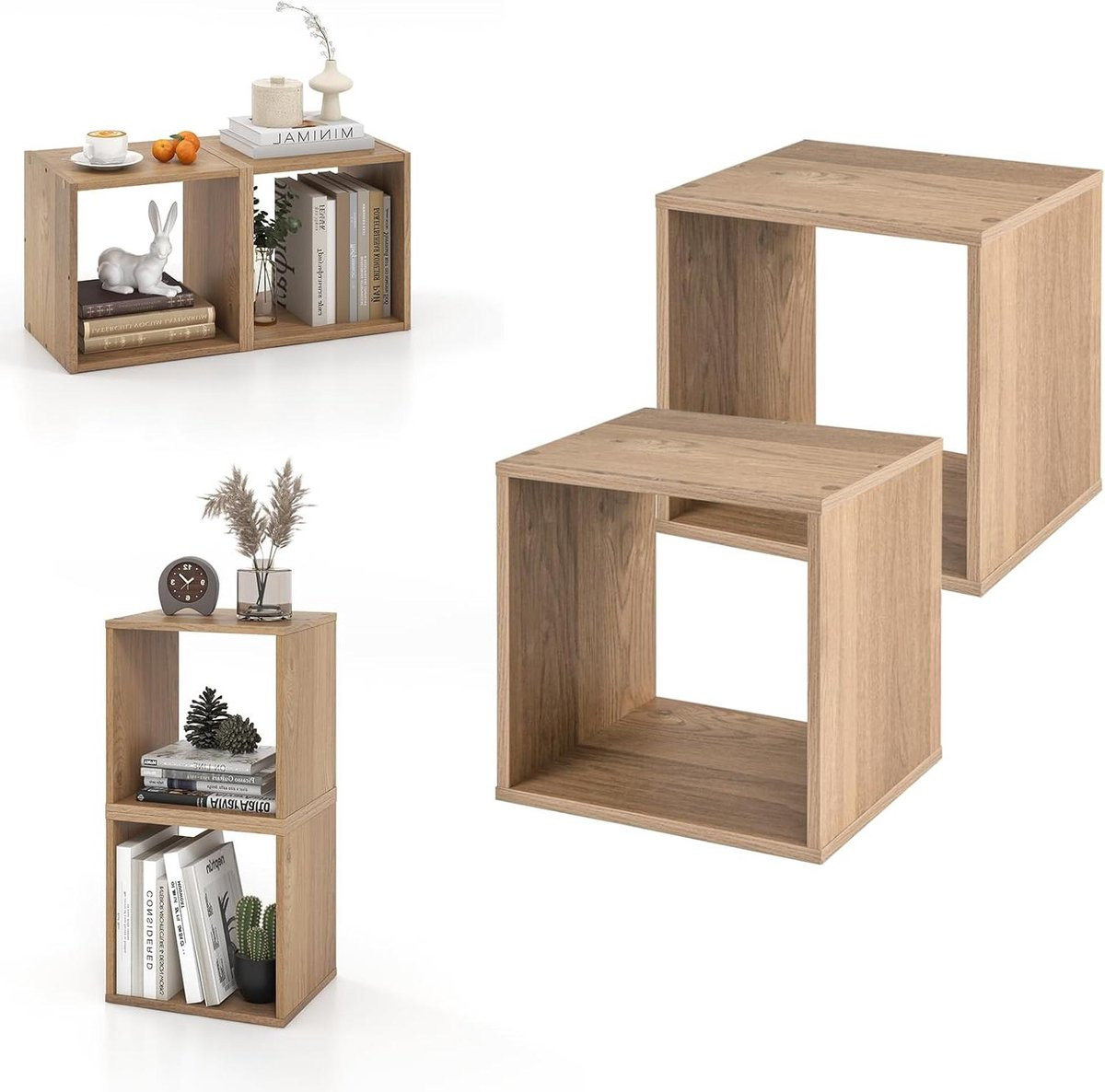 Set van 2 Modulaire Opbergkubussen met Kantelbeveiliging - Natuur/Wit