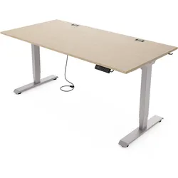 Yaasa Desk Essential, 140x80 cm, Eiche hell/Grau - Sitz-Steh-Schreibtisch für ergonomisches Arbeiten
