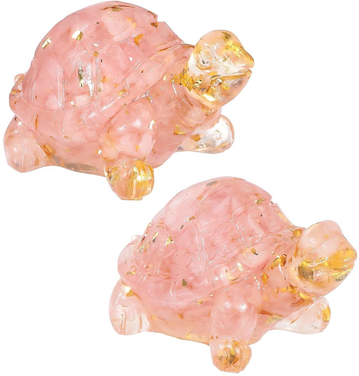 Set van 2 Schildpad Figuren van Rozenkwarts Edelsteen voor Feng Shui Decoratie