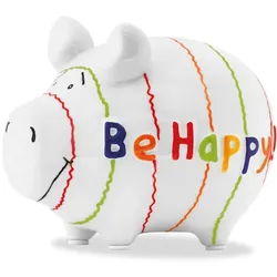 Spardose Be Happy! 12,5 x 9 cm Keramik Weiß