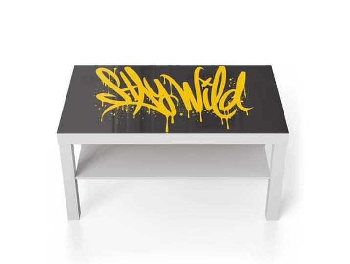 DEQORI Glastisch weiß groß 90x50 cm Motiv Wilde Straßenkunst ausgefallener Beistelltisch aus Glas Hochglanz Couchtisch fürs Wohnzimmer moderner Couch Tisch mit Design