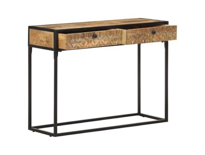 GPUTYGHN Konsolentisch 100x35x75 cm Mango Massivholz Massives Mangoholz, pulverbeschichteter Stahlrahmen, handgeschnitzte Schubladen, Flur oder Spiegel