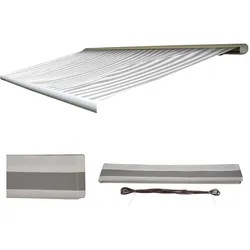 Ersatz-Bezug für Markise H123, Vollkassette Ersatzbezug Sonnenschutz 4,5x3m ~ Polyester grau-weiß