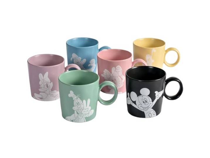 Fyrklövern Micky & Freunde Kaffeetasse Disney, 6er-Set, 320 ml, Steinzeug, Spülmaschinenfest, Seidenmatte Glasur, inkl. Geschenkbox, Mehrere Farben