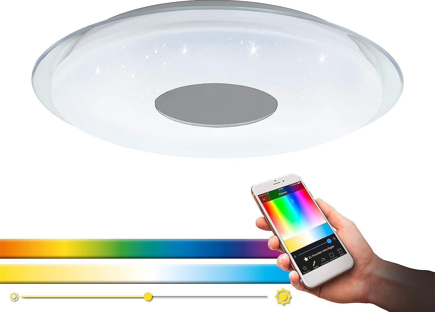 Eglo Connect LED Plafondlamp Lanciano-C, Wit/Chroom met Kristaleffect, RGB, Dimbaar en Instelbare Kleurtemperatuur, Diameter: 56 cm