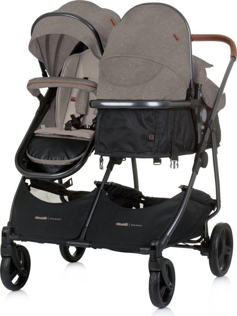 CHIPOLINO Kinderwagen fü r Zwillinge, Kinder mit ungleichen Sternen - combinovan Duo Smart Tiramisu
