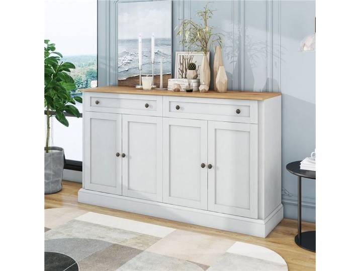 Buffet moderne 150 cm blanc antique & bois naturel