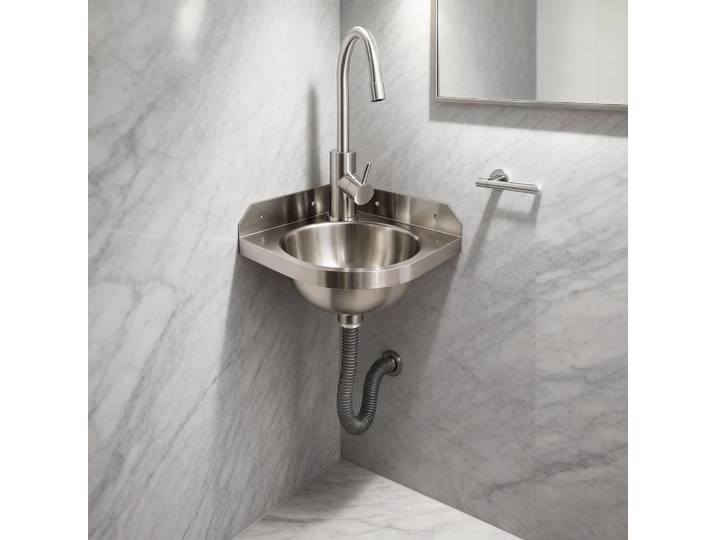 Lavabo d'angle mural en acier inoxydable, mini lavabo triangulaire, qualité commerciale, installation facile, parfait pour les camping-cars