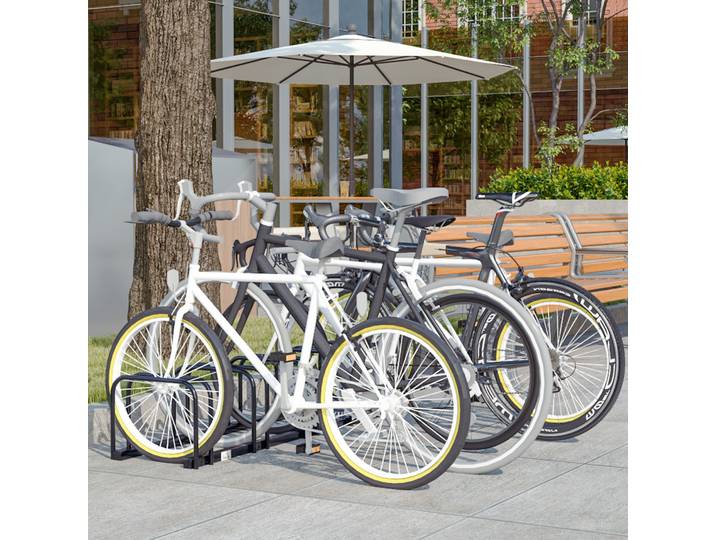 HOMCOM Râtelier 5 Vélos Acier Noir Support Rangement 145x33x27 cm