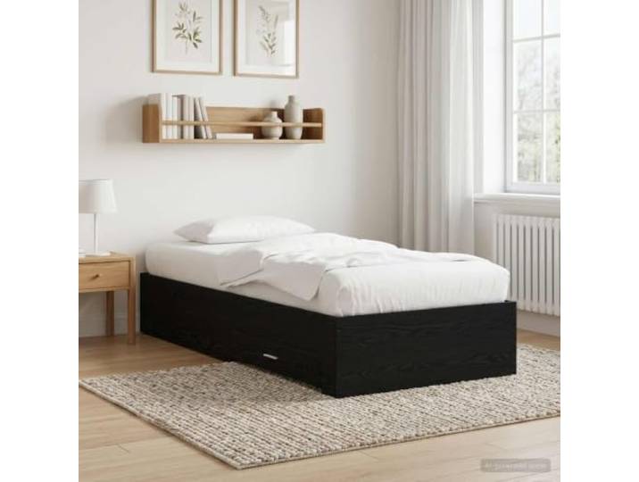 RJPLMFV Bettgestell mit Schublade, Eiche, Schwarz, Holz Integrierte Aufbewahrung, feste Latten, modernes Design, pflegeleicht
