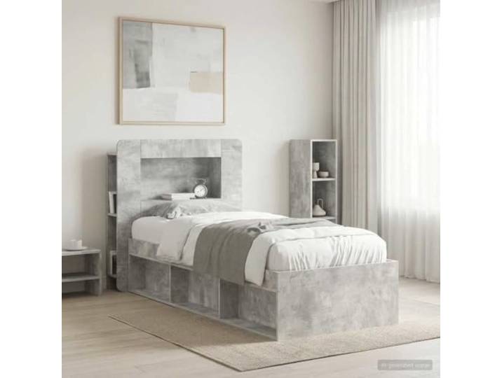 RJPLMFV Bettkopfteil, Grau, Beton, Holz Aufbewahrungsregale, modernes Design, Wandbefestigung inklusive, einfache Reinigung