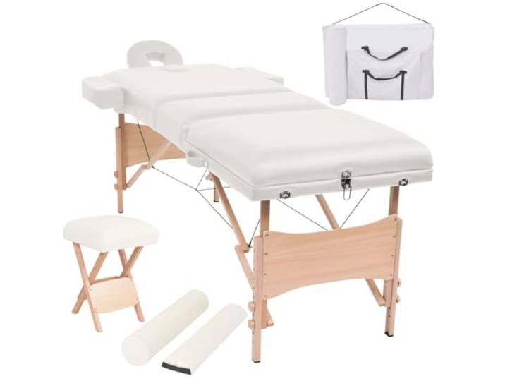 Massageliege klappbar und Hocker 10 cm dick weiß 02_0001864