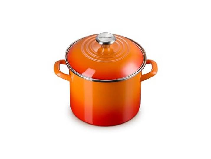 Le Creuset Traditioneller Suppentopf aus Emaille auf Stahl, 5,7 l, Flamme mit Edelstahlknauf