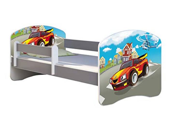 ACMA Kinderbett Jugendbett mit Matratze Grau mit Rausfallschutz Lattenrost II Spielbett Kinderzimmer Möbel (03 Racing Car, 180x80)