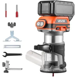 VEVOR Akku-Kantenfräse, Bürstenloser Motor, Kompakte Oberfräse mit Variabler Drehzahl & Fester Basis, 6,35 mm Spannzange, Einhandfräse
 für die Holzbearbeitung, 18V, Li-Ion (Lieferung ohne Akku)