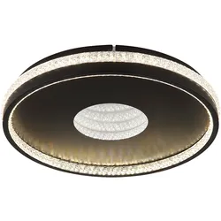 LED Deckenleuchte Fernbedienung dimmbar Wohnzimmerleuchte Kristall Kristalllampe 3D-Effekt, CCT, Metall schwarz verspiegelt, 30W 890Lm warm-kaltweiß, DxH 40x5,5 cm