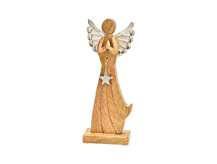 Weihnachtsfigur G, Wurm Engel Nature, 32 cm , beige (nature), B:12cm H:32cm, Dekofiguren, Weihnachtsfigur, Holzart: Mango (Indien)