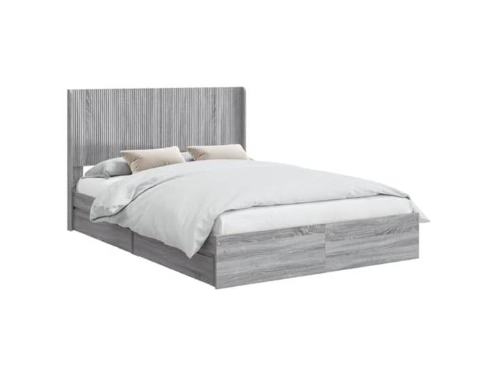 PUGYNBK Bettgestell mit Stauraum und Kopfteil, Grau Robustes Holz, modernes Design, untere Fächer, feucht abwischbar