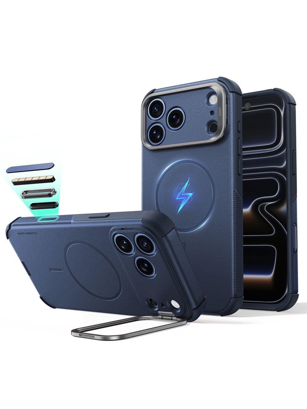 ESR Cyber ??Tough Kickstand MagSafe Case for iPhone 18 Pro / 17 Pro - Navy Blue