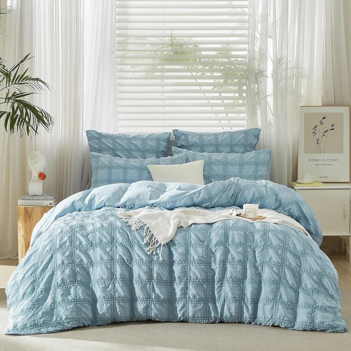 Seersucker Dekbedovertrek Set Blauw - 220 x 240 cm