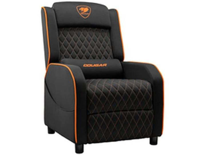 COUGAR Ranger One Gaming-Sofa, atmungsaktives gewebtes Gewebe, seitliche Aufbewahrungstasche, Kopfstütze & Lendenkissen, verstellbares Design, bis zu 150 kg Kapazität, Schwarz & Orange